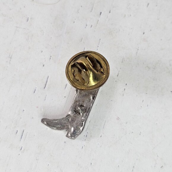 Vintage Cowboy Boot Lapel Pin Turquoise Blue Inlay Silver Toned - Picture 3 of 6